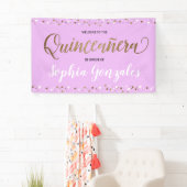 Lavendel paarse gouden confetti quinceanera Verjaa Spandoek (Insitu)