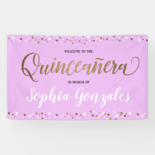 Lavendel paarse gouden confetti quinceanera Verjaa Spandoek