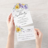 Lavendel Paarse Gouden Gele Bloemen Bruiloft RSVP All In One Uitnodiging (Afscheurbaar)