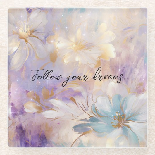 Lavendel Paarse Gouden Glam Bloemen Bruiloft Glazen Onderzetter (Voorkant)