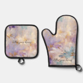 Lavendel Paarse Gouden Glam Bloemen Bruiloft Ovenwant & Pannenlap Set (Voorkant)