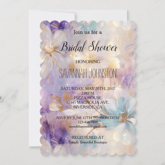 Lavendel Paarse Gouden Glam Bloemen Vrijgezellenfe Kaart (Voorkant)