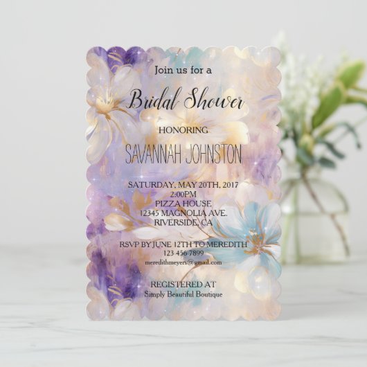 Lavendel Paarse Gouden Glam Bloemen Vrijgezellenfe Kaart (Staand voorkant)