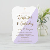 Lavendel Paarse Gouden Kruis Doop 1e Verjaardag Kaart (Staand voorkant)