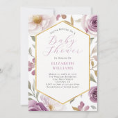 Lavendel Paarse Gouden Rozen Pioenen Baby shower Kaart (Voorkant)