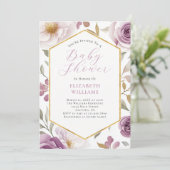 Lavendel Paarse Gouden Rozen Pioenen Baby shower Kaart (Staand voorkant)