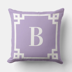 Lavendel Paarse Griekse Sleutelrand Monogram Buitenkussen