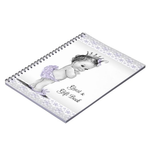 Lavendel Paarse Grijs Baby shower Cadeau Gastenboe Notitieboek (Linkerzijde)