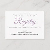 Lavendel Paarse & Grijs Elegant Bruiloft Registry Informatiekaartje (Voorkant)