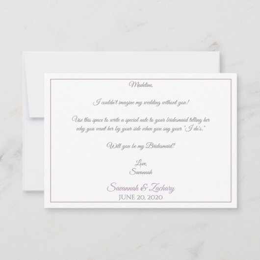 Lavendel Paarse & grijs Wees mijn bruidsmeisje Kaa Kaart (Achterkant)