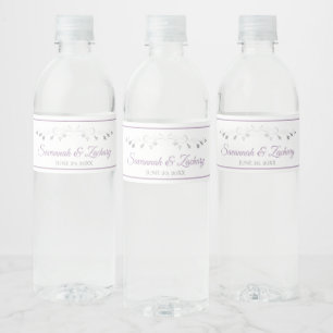 Lavendel Paarse & Grijze Trouwfles Waterfleslabels Waterfles Etiket