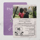 Lavendel Paarse Hawaii Passport bruiloft uitnodigi Kaart (Voorkant / Achterkant)