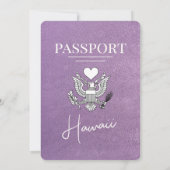 Lavendel Paarse Hawaii Passport bruiloft uitnodigi Kaart (Achterkant)