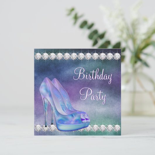 Lavendel Paarse hoge hak schoen verjaardagsfeestje Kaart (Staand voorkant)