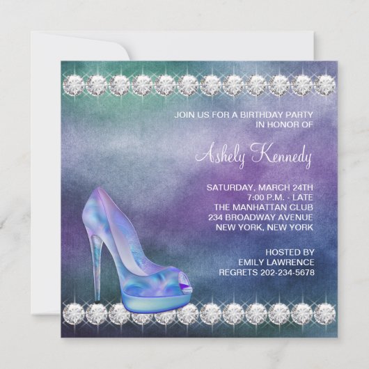 Lavendel Paarse hoge hak schoen verjaardagsfeestje Kaart (Achterkant)