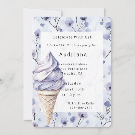 Lavendel Paarse Ice Cream Cones Bloemen Verjaardag Kaart (Voorkant)