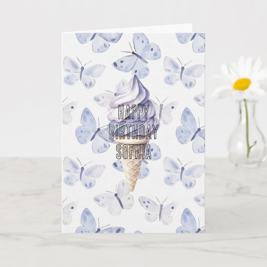 Lavendel Paarse Ice Cream Cones Verjaardag Kaart (Kleine Plant)