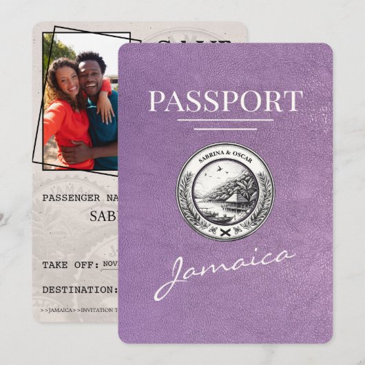 Lavendel Paarse Jamaica Passport Bewaar de datum Save The Date (Voorkant / Achterkant)