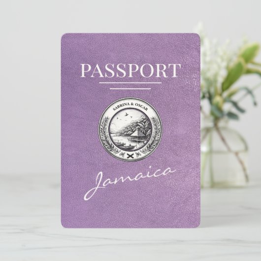 Lavendel Paarse Jamaica Passport Bewaar de datum Save The Date (Staand voorkant)