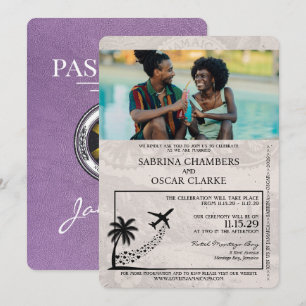 Lavendel Paarse Jamaica Passport Wedding Kaart