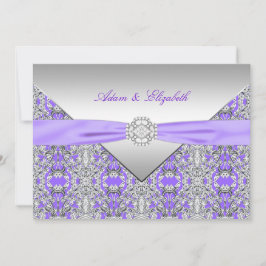 Lavendel Paarse Kant Diamant Lint Bruiloft Kaart