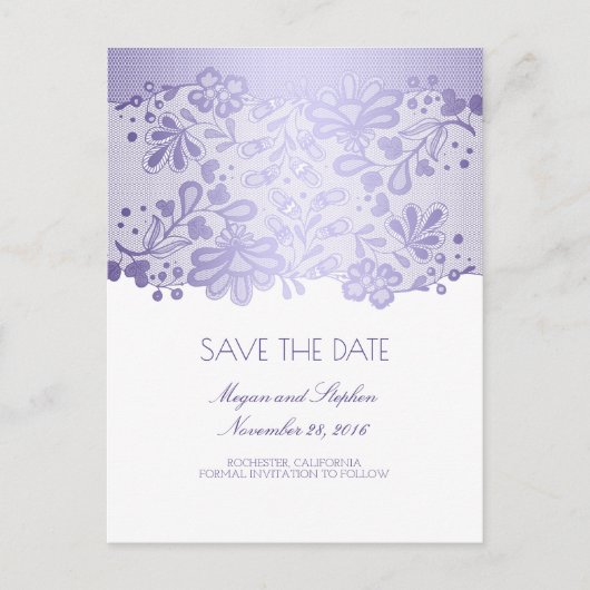 Lavendel Paarse kant Elegant Bewaar de datum Aankondigingskaart (Voorkant)