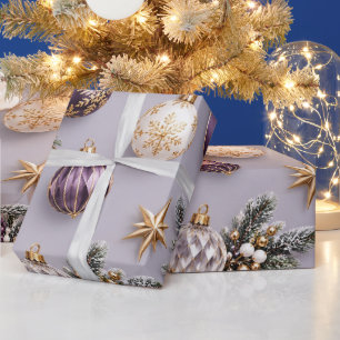 Lavendel Paarse Kerst Ornamente Cadeaupapier