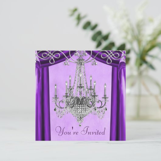Lavendel Paarse Kroonluchter Feest Uitnodigingen (Staand voorkant)