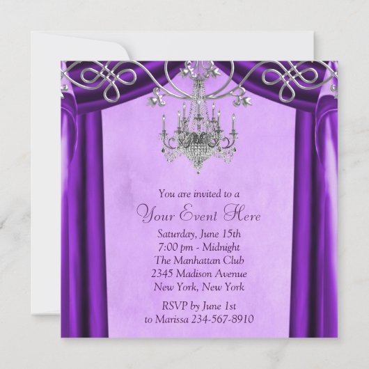 Lavendel Paarse Kroonluchter Feest Uitnodigingen (Achterkant)