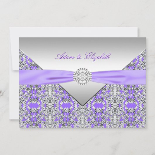 Lavendel Paarse Lace Diamond Ribbon bruiloft Kaart (Voorkant)
