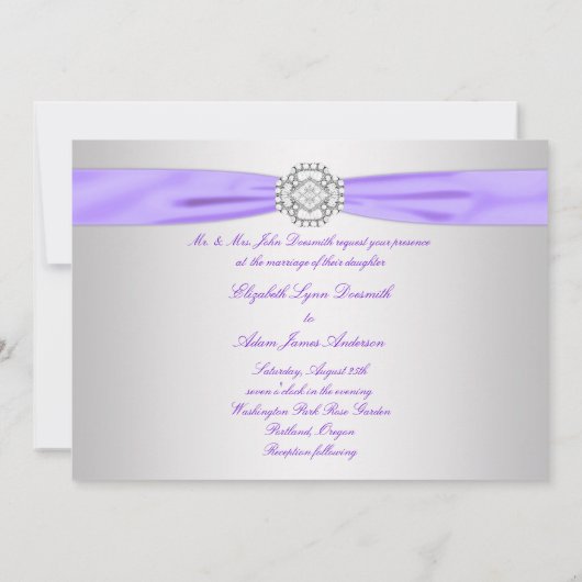 Lavendel Paarse Lace Diamond Ribbon bruiloft Kaart (Achterkant)