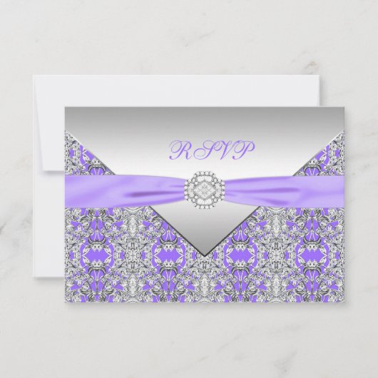 Lavendel Paarse Lace Diamond Wedding RSVP (Voorkant)