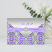 Lavendel Paarse Lace Diamond Wedding RSVP (Staand voorkant)