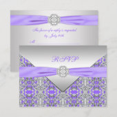 Lavendel Paarse Lace Diamond Wedding RSVP Kaartje (Voorkant / Achterkant)