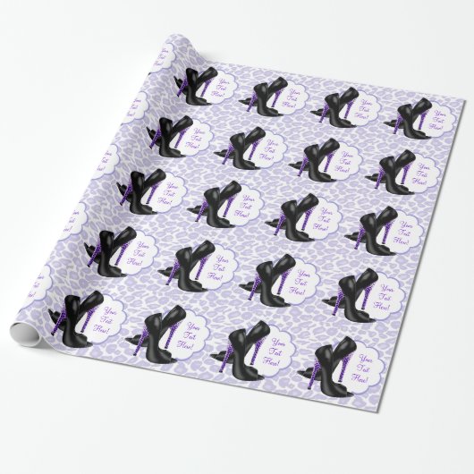 Lavendel Paarse Leopard Hoge Hak Schoen Gift Wrap Cadeaupapier (Uitgerold)