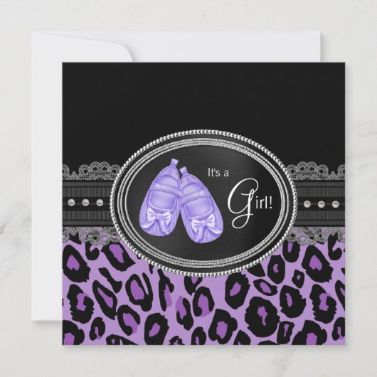 Lavendel Paarse Luipaard Baby Meisje Douche Kaart (Voorkant)