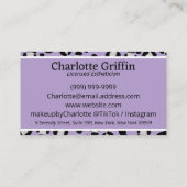 Lavendel Paarse luipaard print wimper en make-up a Visitekaartje (Achterkant)