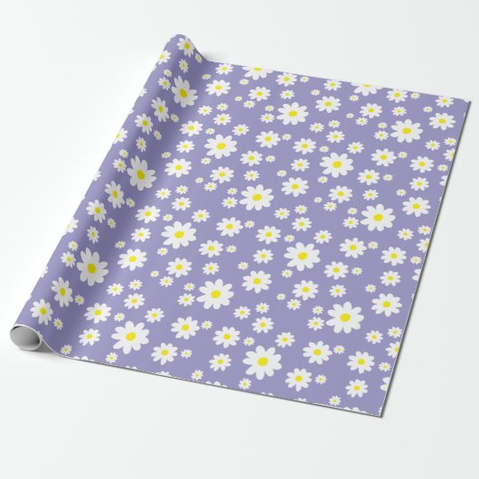 Lavendel Paarse Madeliefjespatroon Inpakpapier (Uitgerold)
