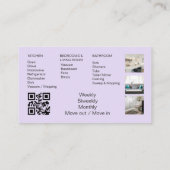 Lavendel Paarse Maid Cleaning House QR-code Visitekaartje (Achterkant)