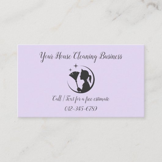 Lavendel Paarse Maid Cleaning House QR-code Visitekaartje (Voorkant)