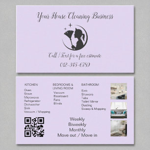 Lavendel Paarse Maid Cleaning House QR-code Visitekaartje