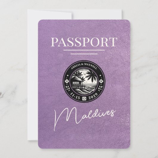 Lavendel Paarse Malediven Paspoort bruiloft Kaart (Achterkant)