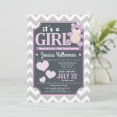 Lavendel Paarse meisje Baby shower uitnodiging (Staand voorkant)