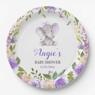 Lavendel Paarse meisje olifant Baby shower tafel Papieren Bordje