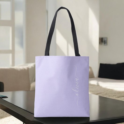 Lavendel Paarse Meisjesachtig Script Monogram Mode Tote Bag