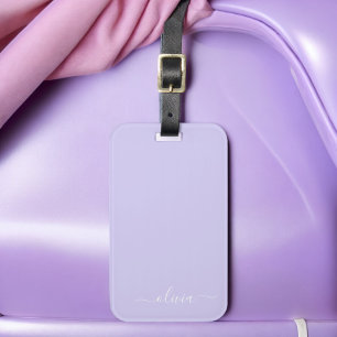 Lavendel Paarse Meisjesachtige Script Monogram Naa Bagagelabel