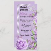 Lavendel paarse mijlpaal 40e verjaardagsmenu menu (Voorkant / Achterkant)