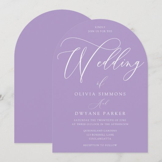 Lavendel Paarse Minimal Arch Wedding Kaart (Voorkant / Achterkant)