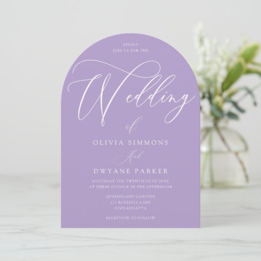 Lavendel Paarse Minimal Arch Wedding Kaart (Staand voorkant)