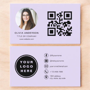 Lavendel Paarse Minimalistische Foto met QR-code Visitekaartje